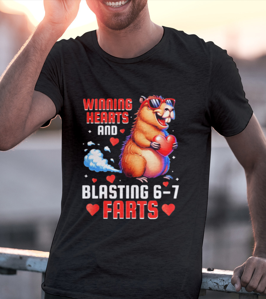 Winning Hearts And Blasting 6 7 Farts Capybara Valentine's Day T-Shirt