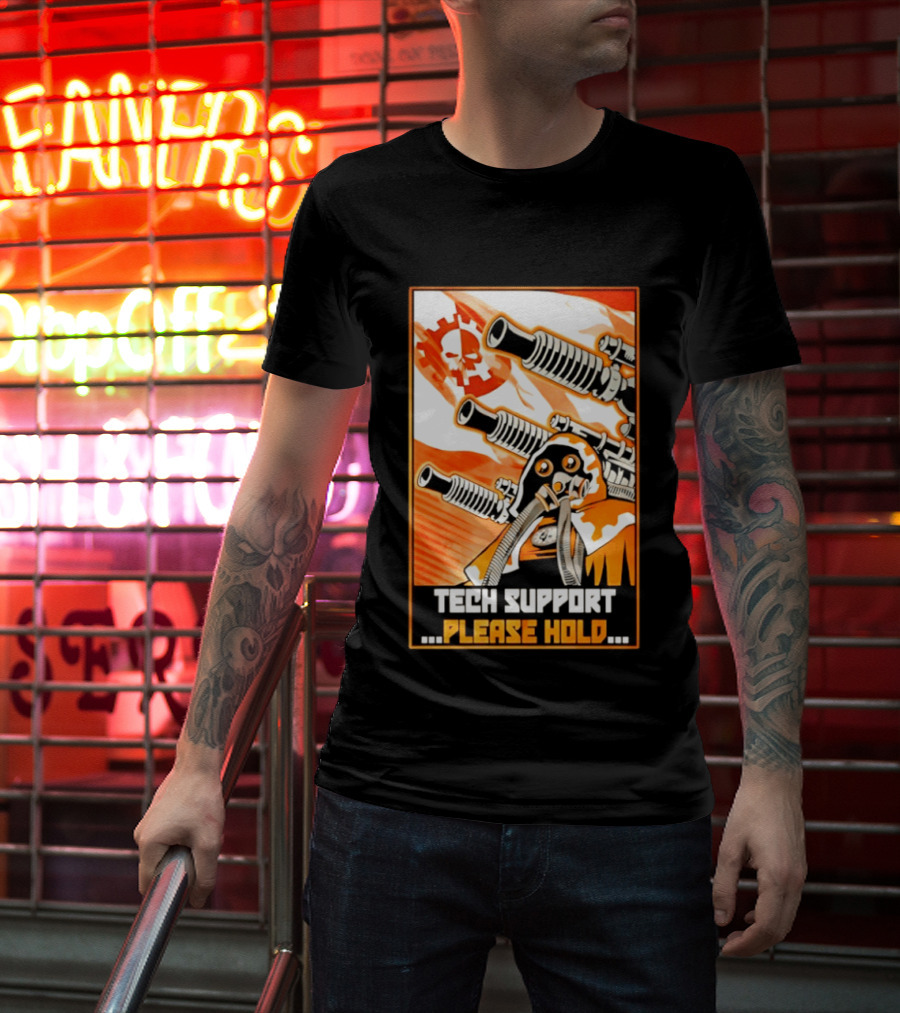 Tech Support Please Hold Skull And Crossbones With Retro Helmets And Cannons T-Shirt
