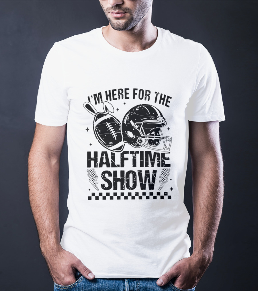I'm Here For The Halftime Show Football Helmet Bunny Ears T-Shirt
