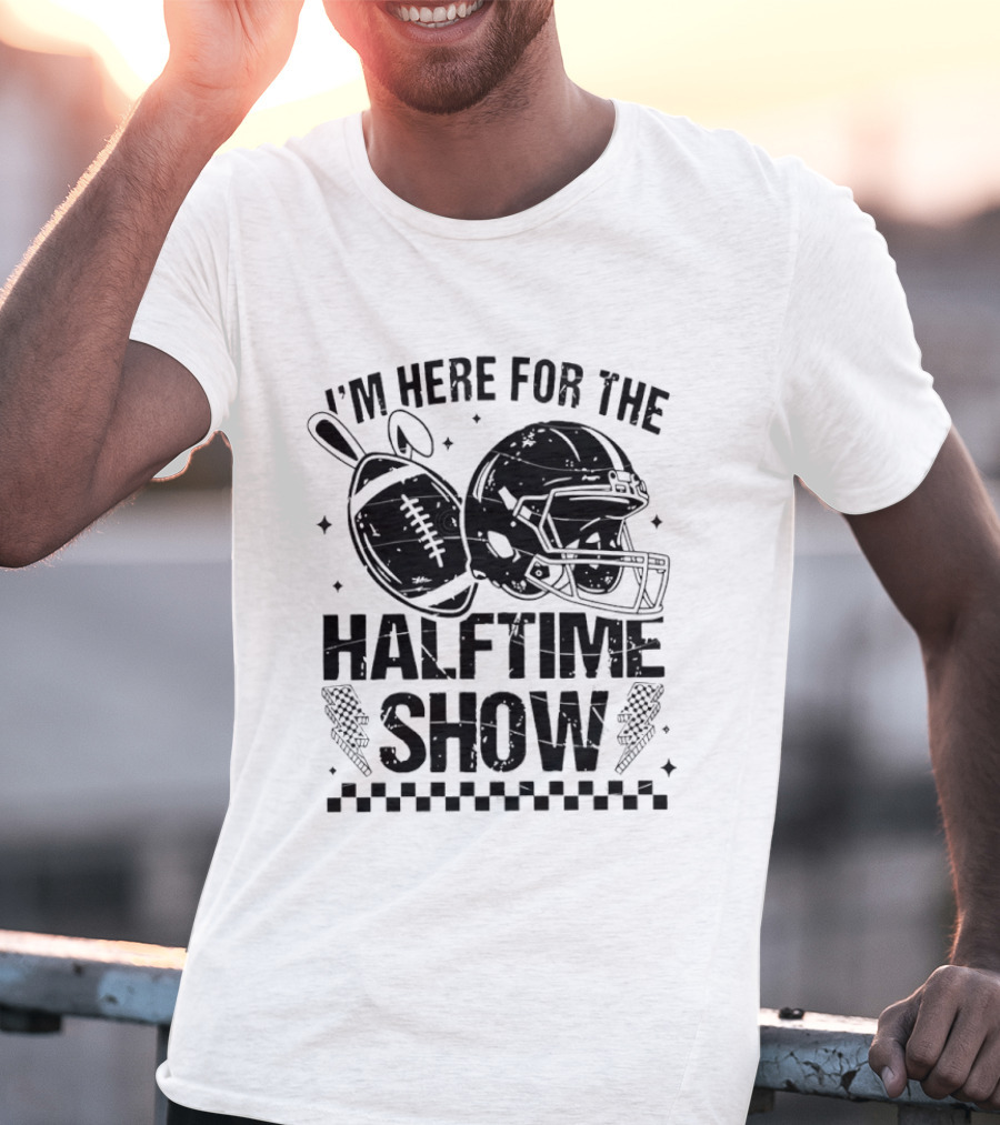 I'm Here For The Halftime Show Football Helmet Bunny Ears T-Shirt
