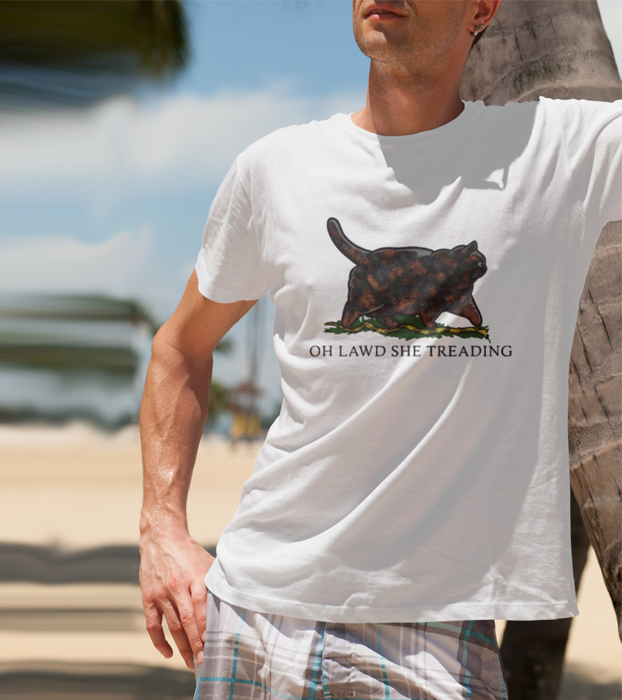 Oh Lawd She Treading Black Cat Walking On Snake T-Shirt