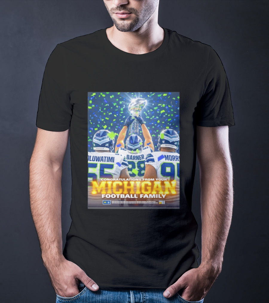Congratulations Oluwatimi Barner Morr Seattle Seahawks Trophy From Your Michigan Football Family T-Shirt