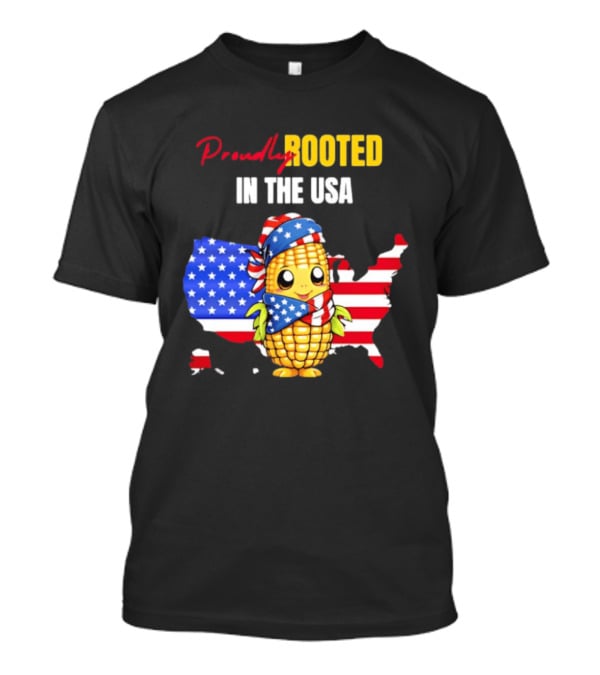 Proudly Rooted In The USA Corn American Flag Map T-Shirt
