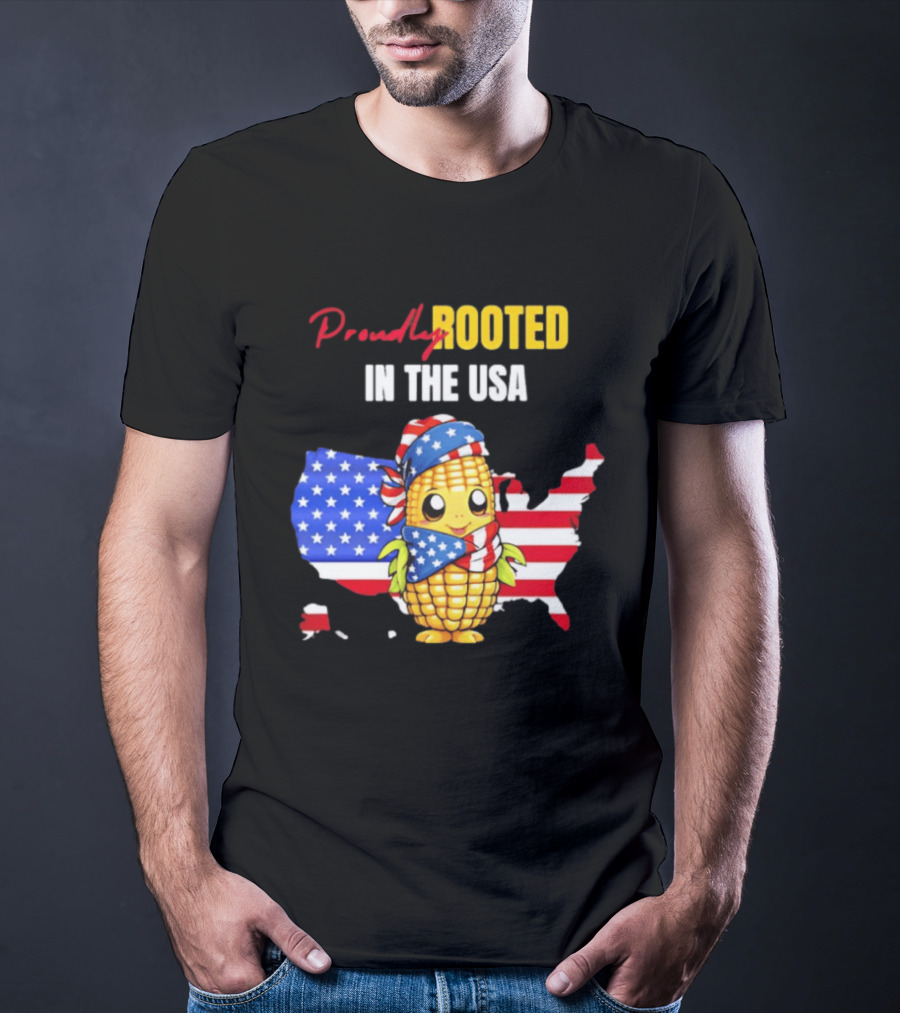 Proudly Rooted In The USA Corn American Flag Map T-Shirt