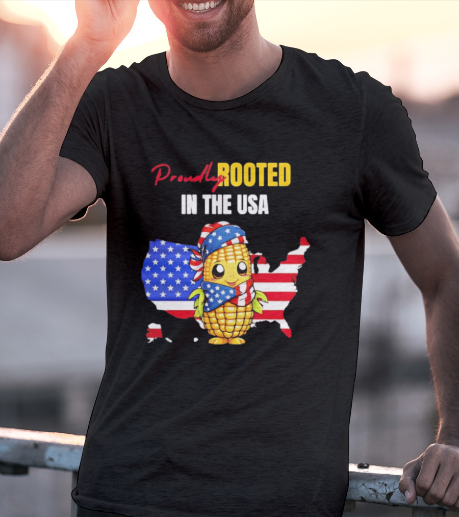 Proudly Rooted In The USA Corn American Flag Map T-Shirt