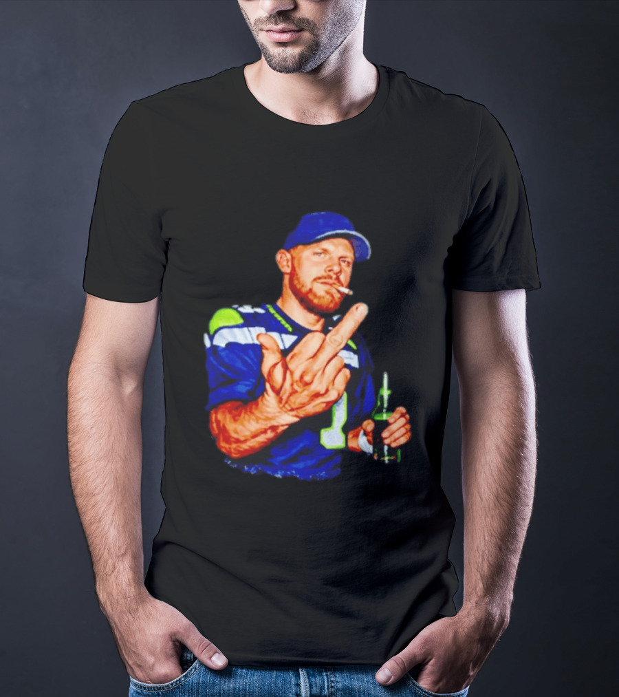 Ernest Jones Seahawks Sam Darnold Middle Finger Beer Cigarette T-Shirt
