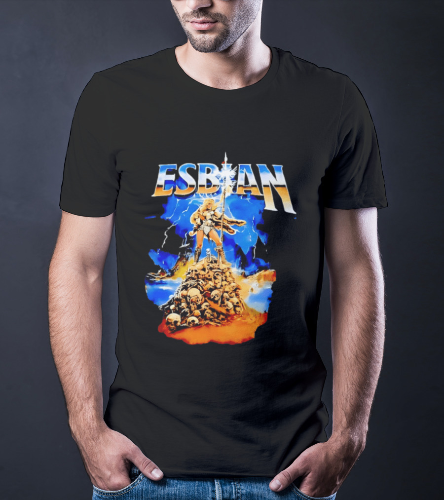 Lesbian Fantasy Lightning Warrior Epic Skull Mountain T-Shirt
