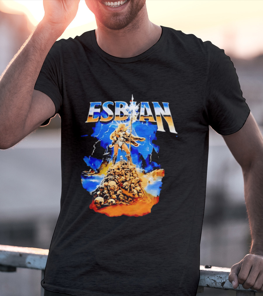 Lesbian Fantasy Lightning Warrior Epic Skull Mountain T-Shirt