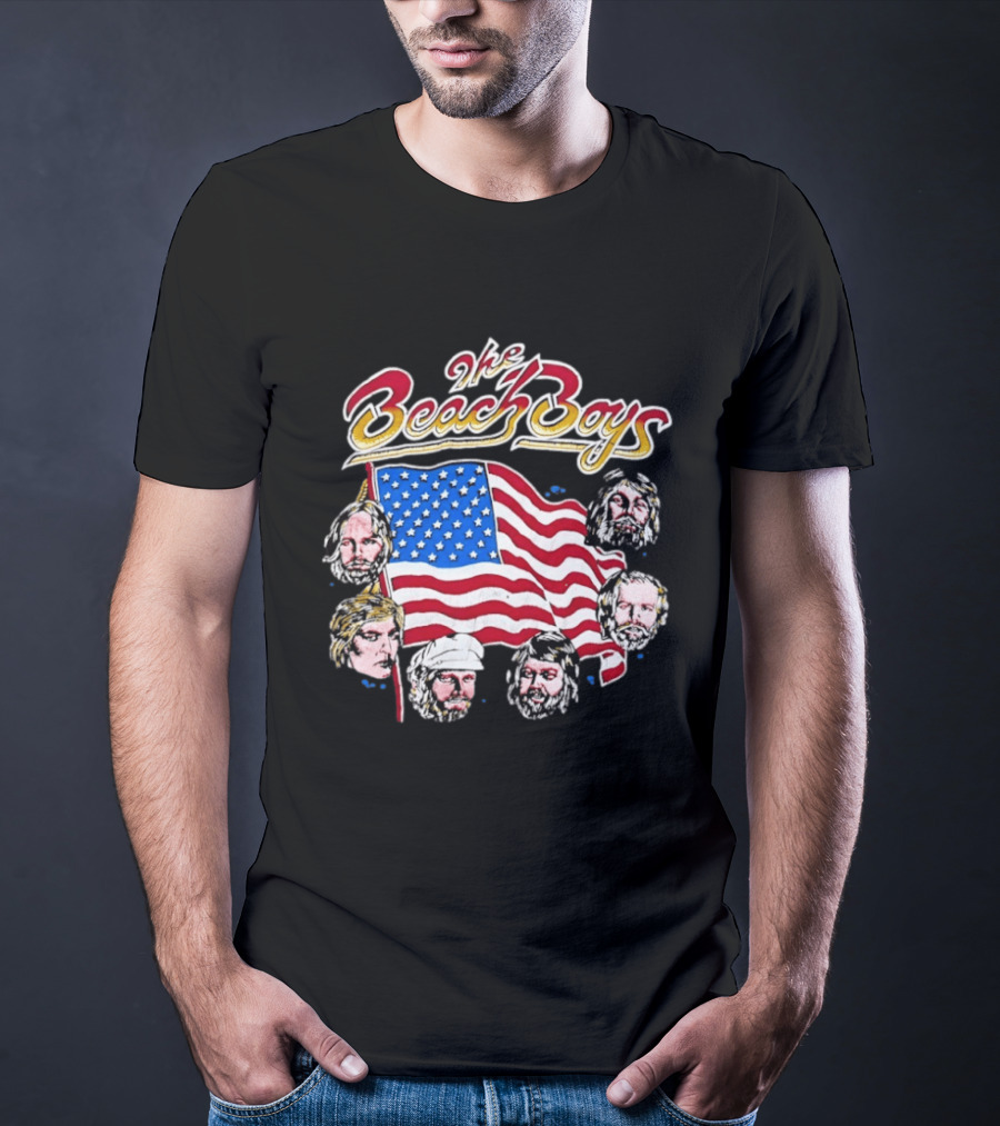 The Beach Boys USA Flag Vintage Style With Band Member Portraits T-Shirt