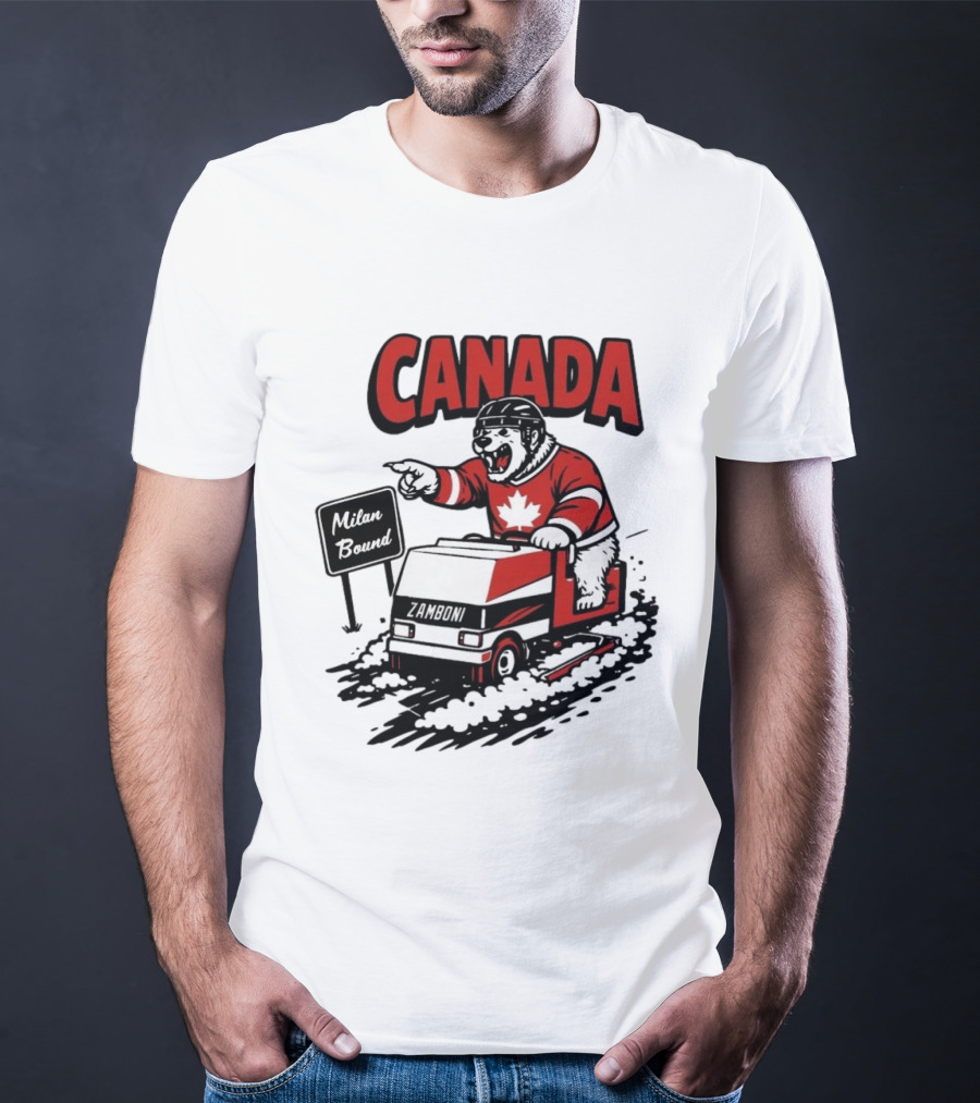 Canada Hockey Polar Bear Zamboni Milan Bound Winter Sports T-Shirt