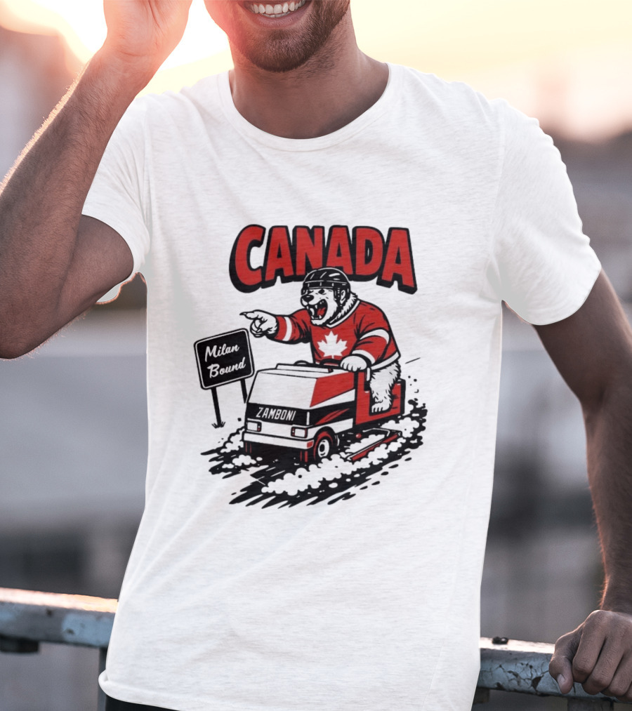 Canada Hockey Polar Bear Zamboni Milan Bound Winter Sports T-Shirt