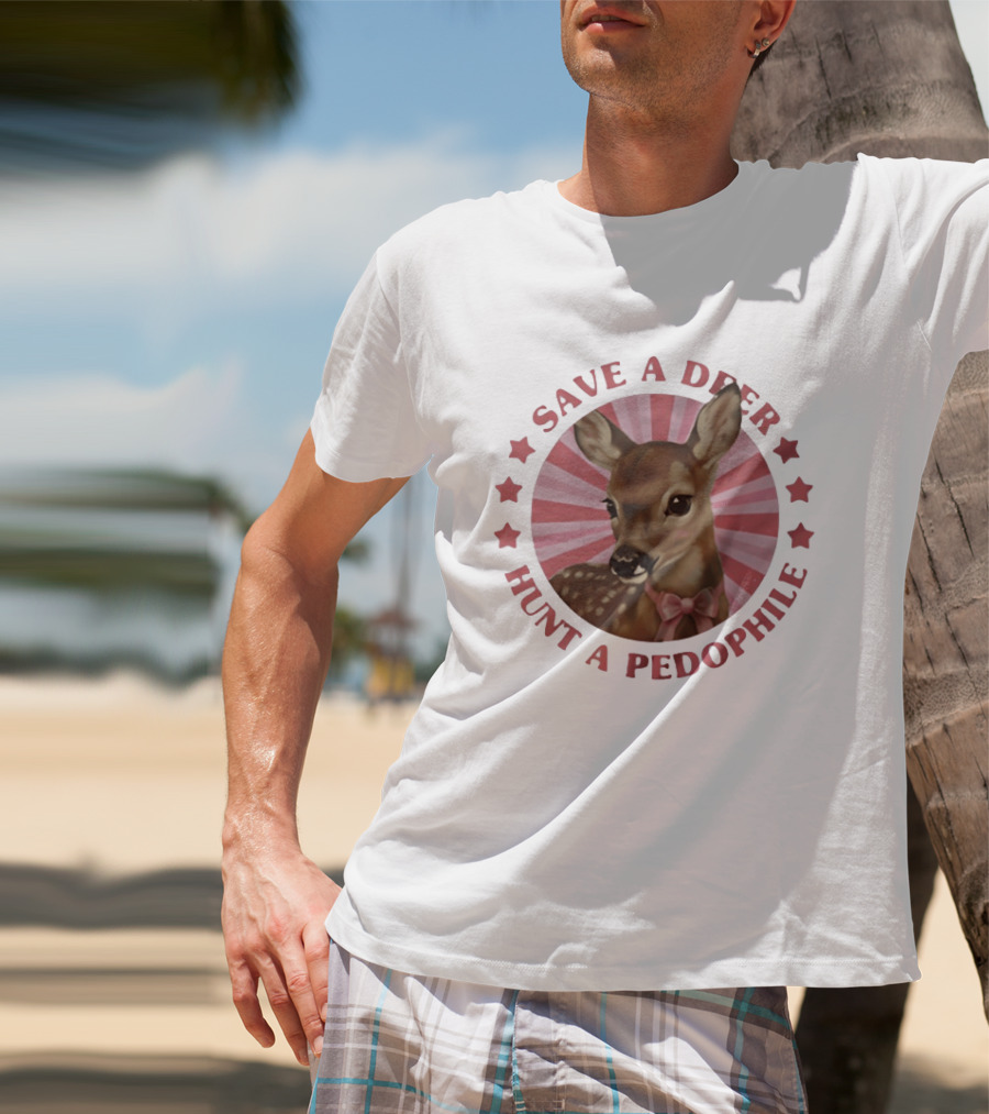 Save A Deer Hunt A Pedophile Pink Bow Deer Stars Stripes T-Shirt