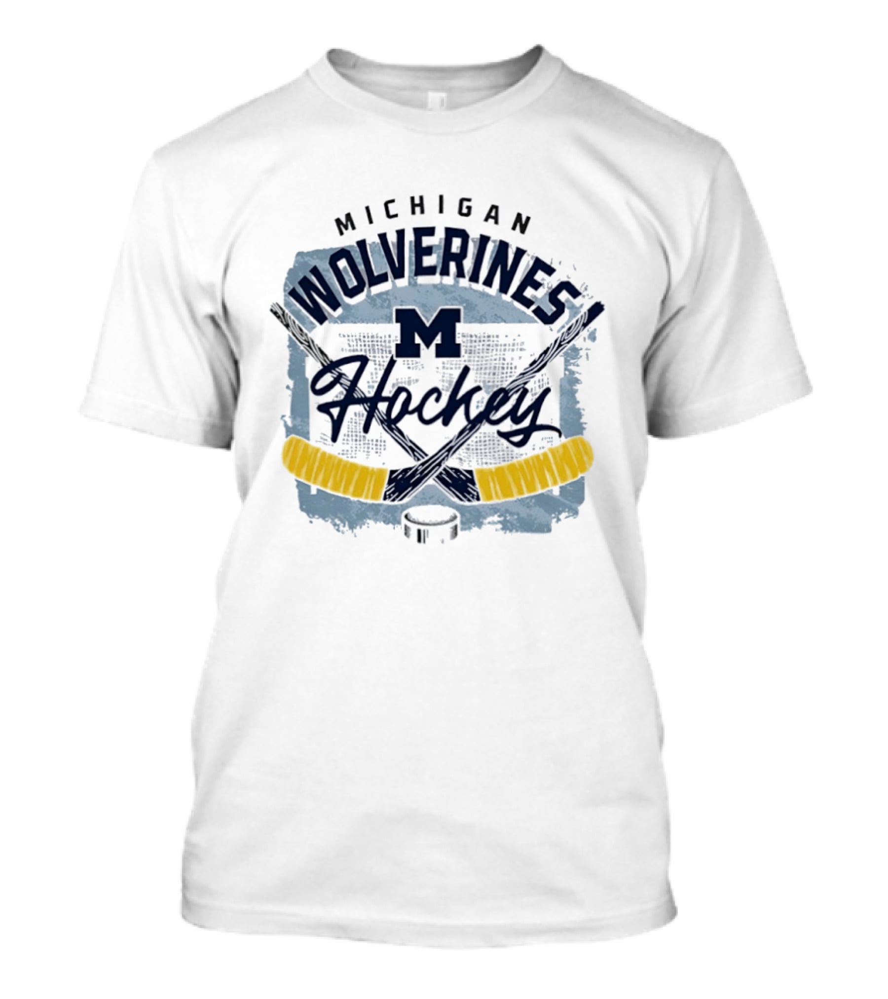 Michigan Wolverines Hockey Team Logo With Crossed Sticks And Puck T-Shirt