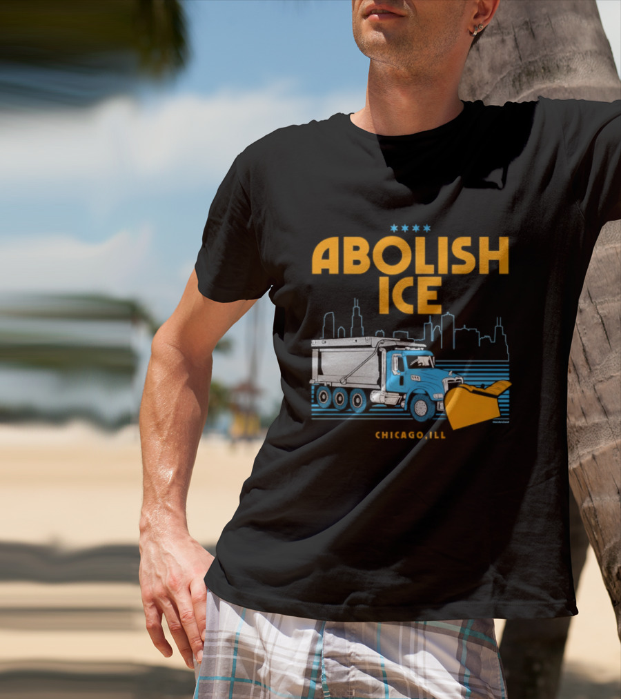 Abolish Ice Chicago ILL Snowplow Benefit Truck Skyline T-Shirt