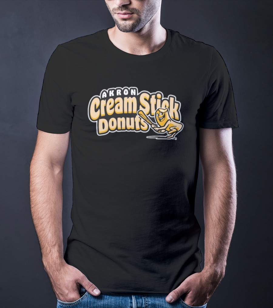 Akron Cream Stick Donuts Baseball Batter Cartoon T-Shirt