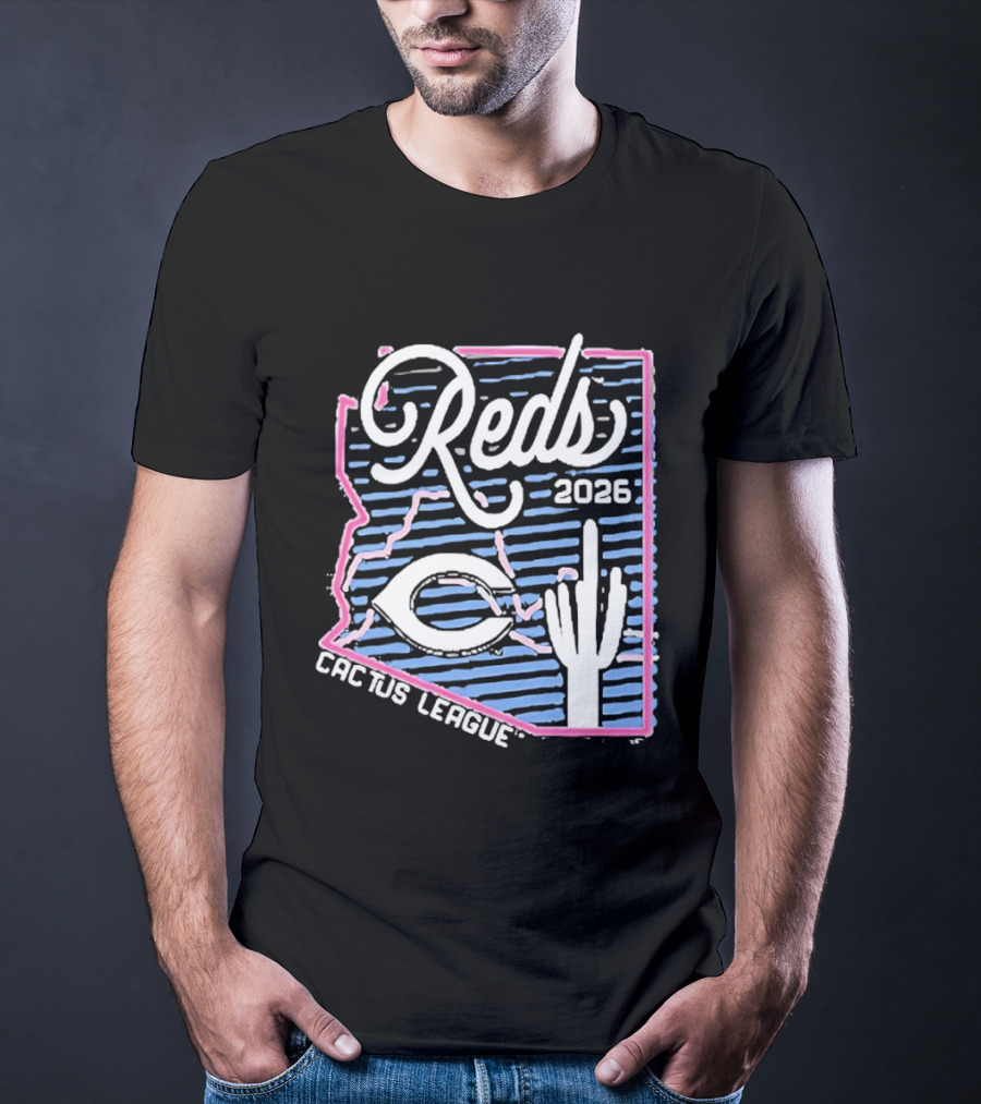 Cincinnati Reds 2026 Cactus League Spring Training Arizona Outline Saguaro Cactus T-Shirt
