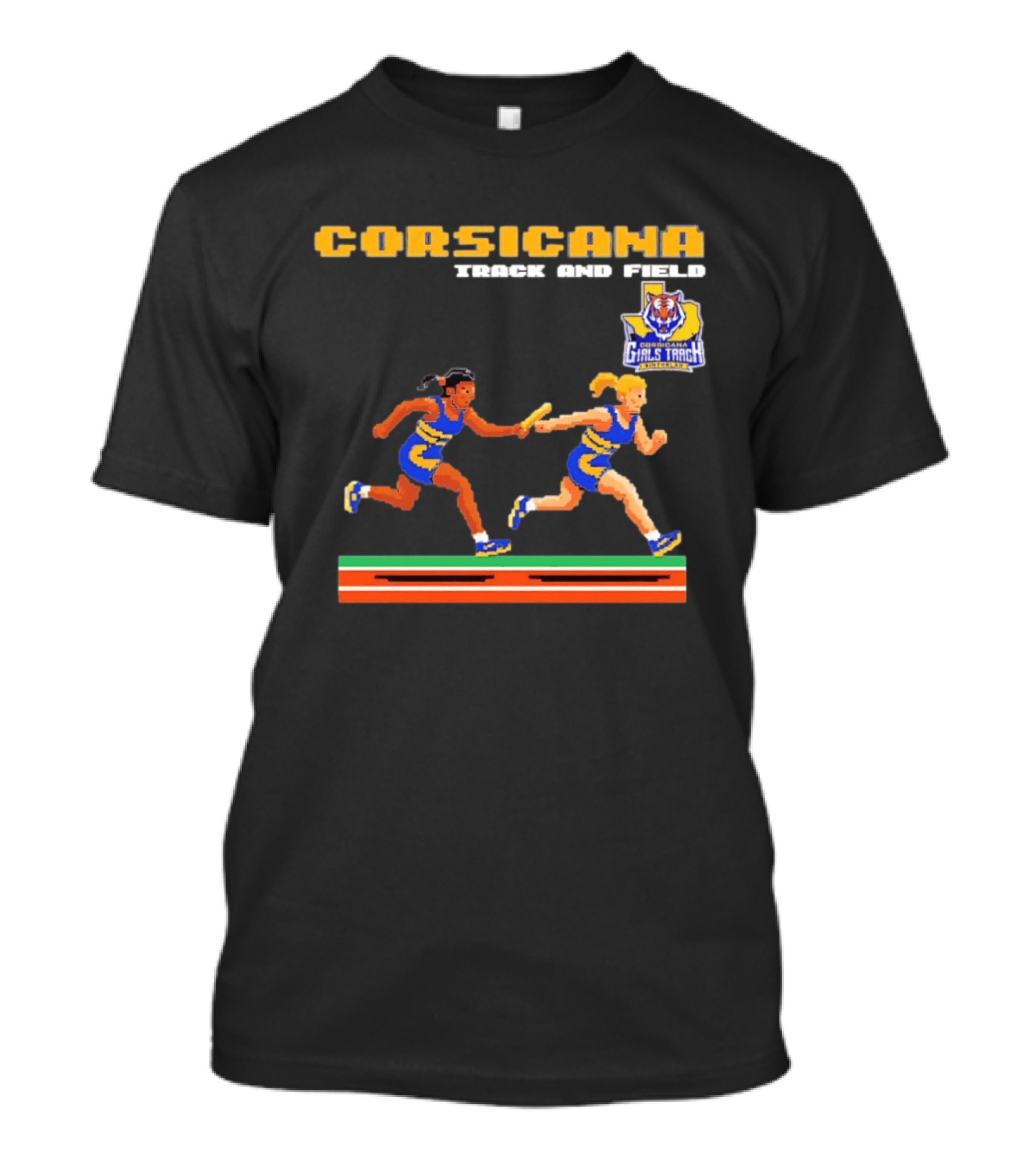 Corsicana Track And Field Pixel Art Girls Track Team Relay Baton T-Shirt