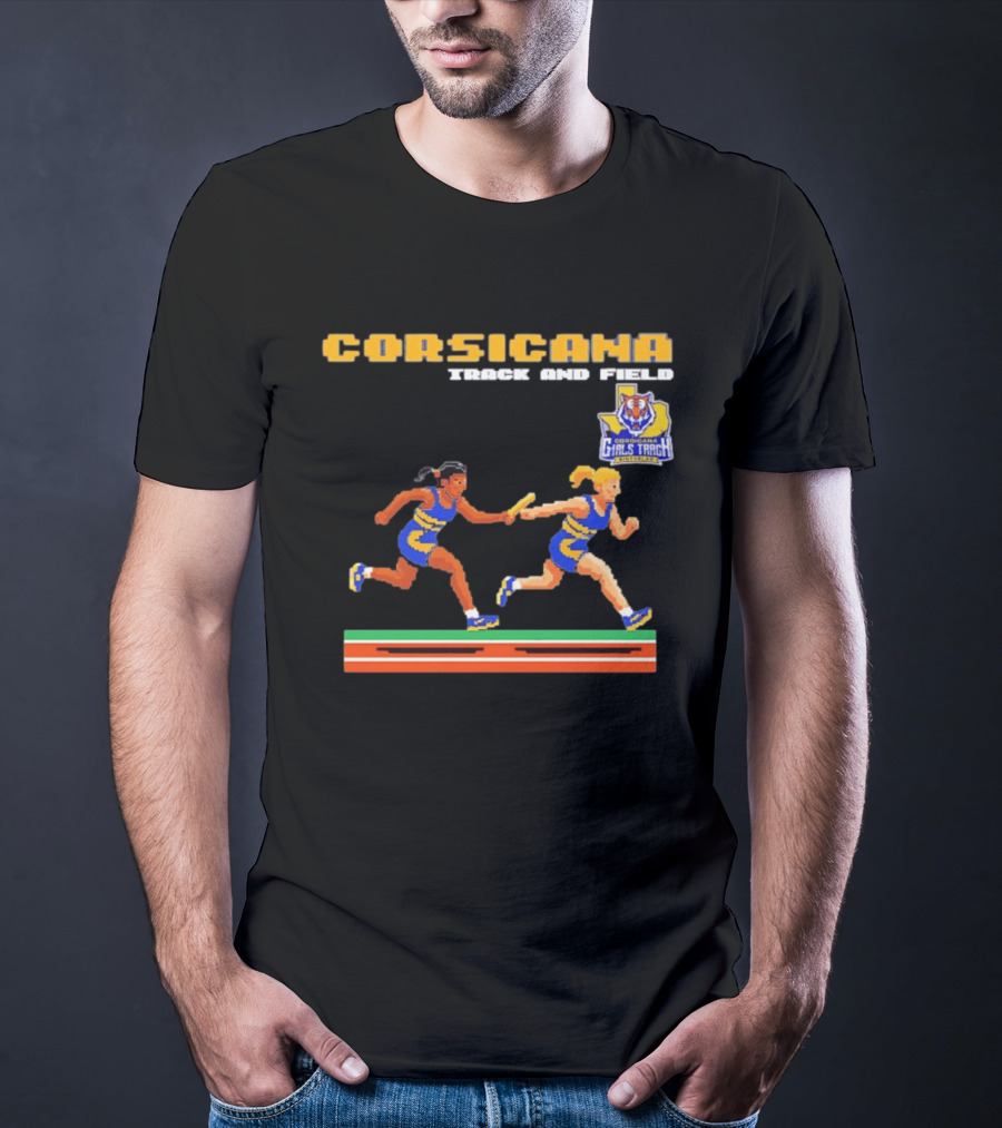Corsicana Track And Field Pixel Art Girls Track Team Relay Baton T-Shirt