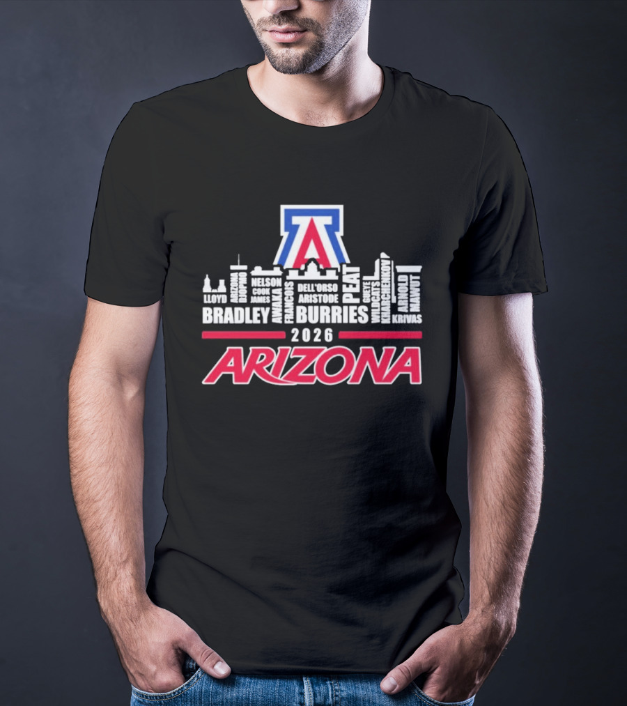 Arizona Wildcats 2026 City Names Bradley Burries Skyline T-Shirt
