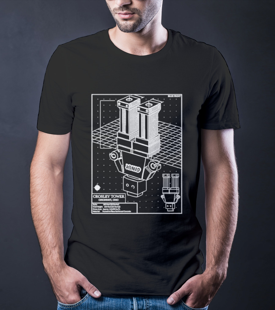 Crosley Tower Blueprint Cincinnati Ohio Robot Schematic T-Shirt