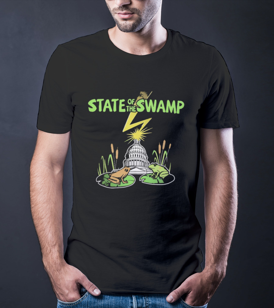 STATE OF THE SWAMP Capitol Frogs And Lightning Bolt Scene T-Shirt