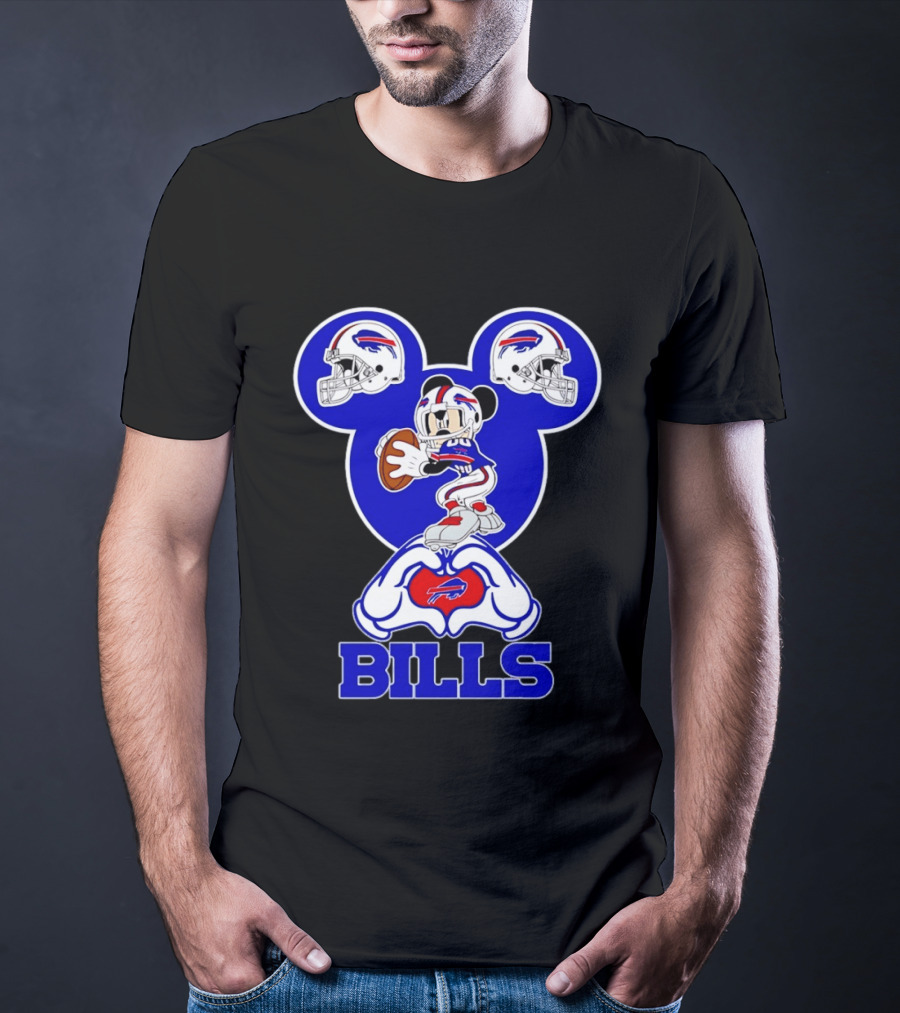 Buffalo Bills Mickey Mouse Football Heart Hands T-Shirt