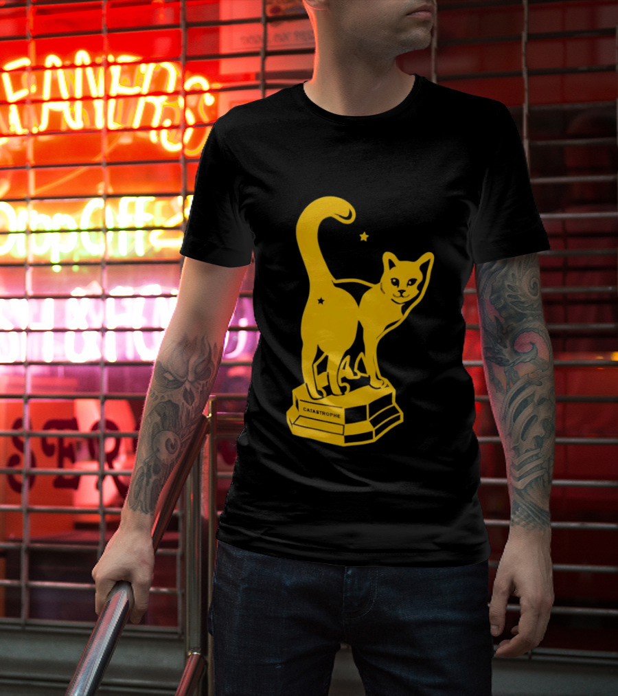 Catastrophe Cat Trophy Black Yellow Star Award T-Shirt