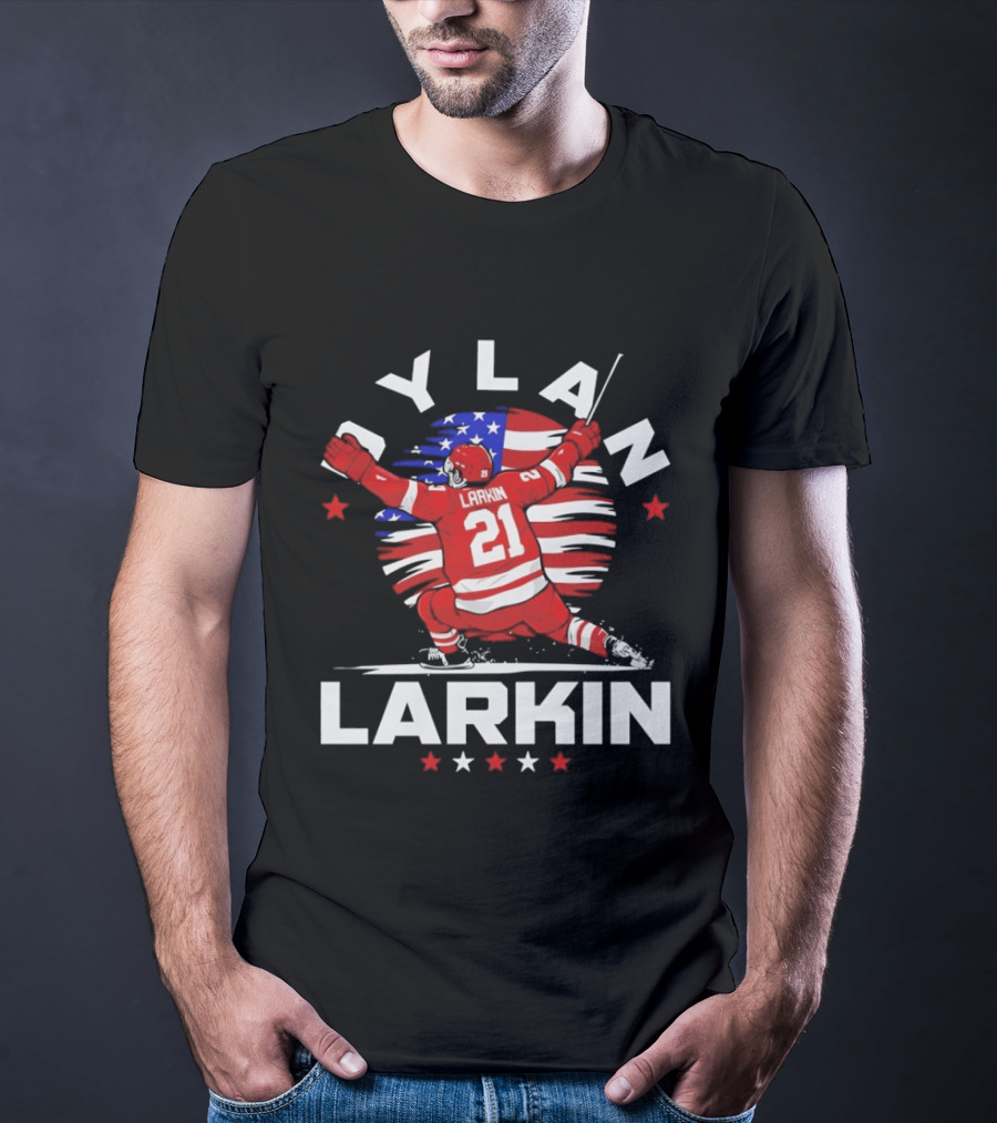 Dylan Larkin 21 USA Flag Celebration Detroit Hockey T-Shirt
