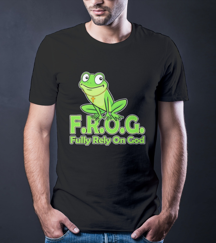 F.R.O.G. Fully Rely On God Frog With Cross Necklace T-Shirt