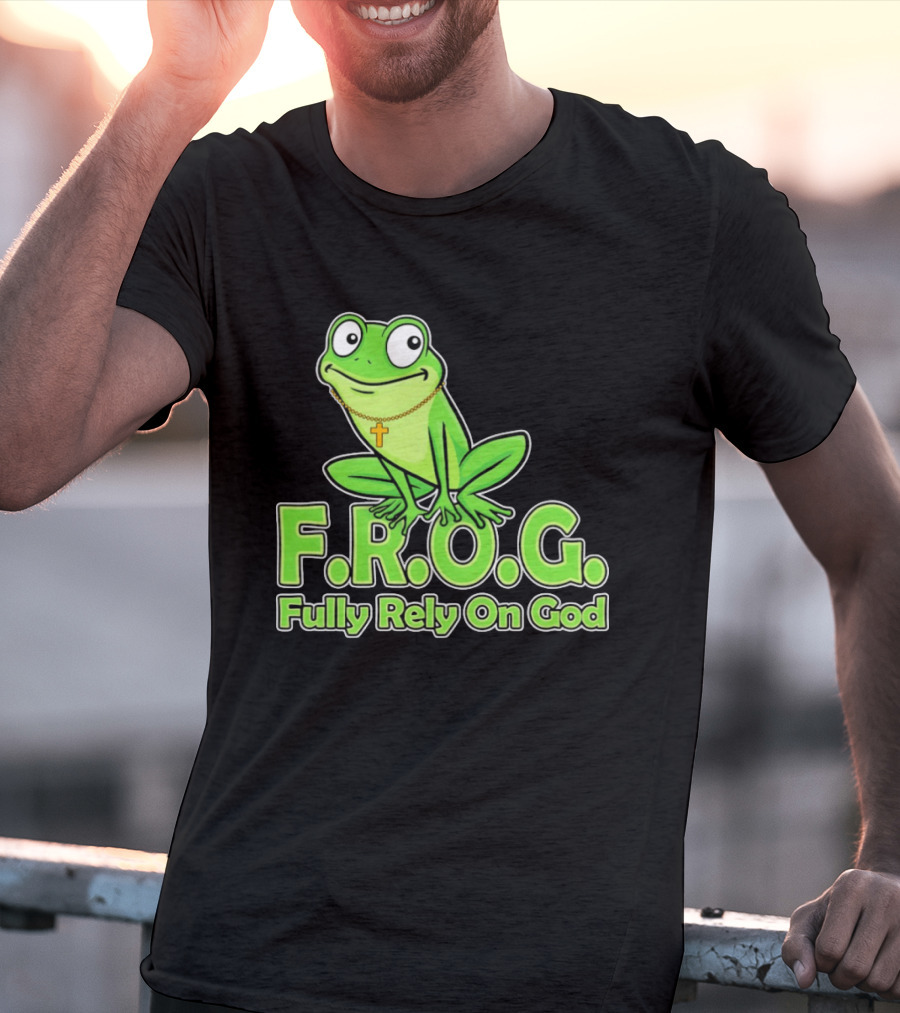 F.R.O.G. Fully Rely On God Frog With Cross Necklace T-Shirt
