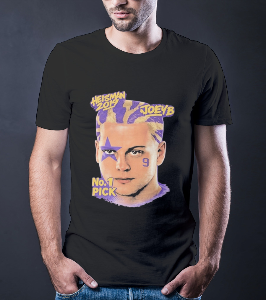 Heisman 2019 Joeyb No 1 Pick Star Face Paint Purple Hair Stripes T-Shirt