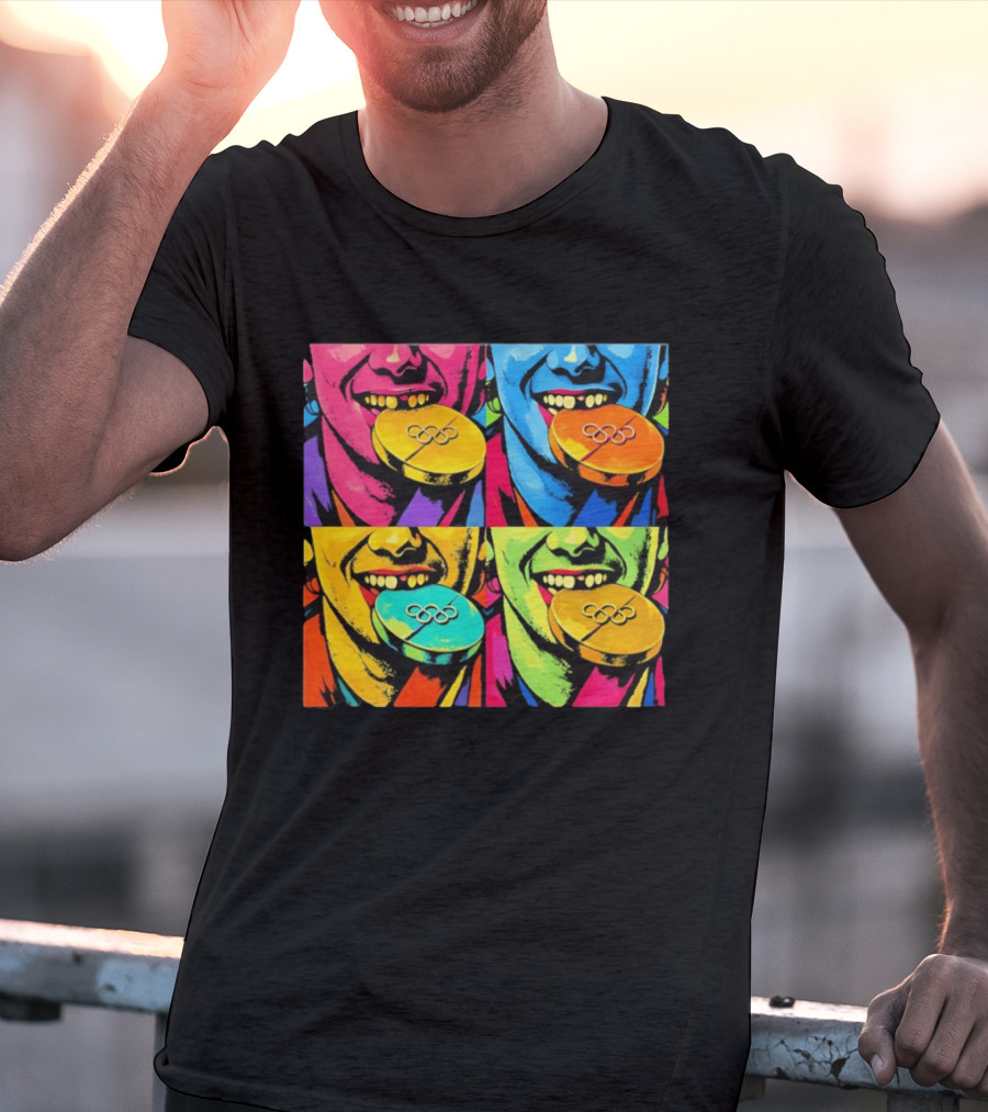 Jack Hughes Golden Goal Pop Art Olympic Medal T-Shirt
