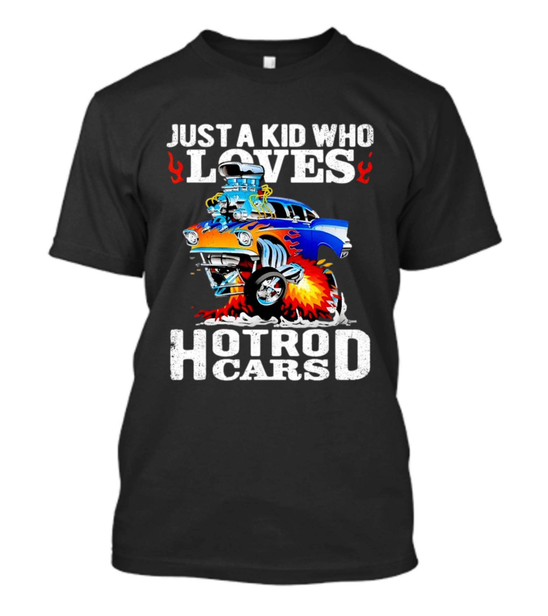 Just A Kid Who Loves Hotrod Cars Cartoon Flames T-Shirt