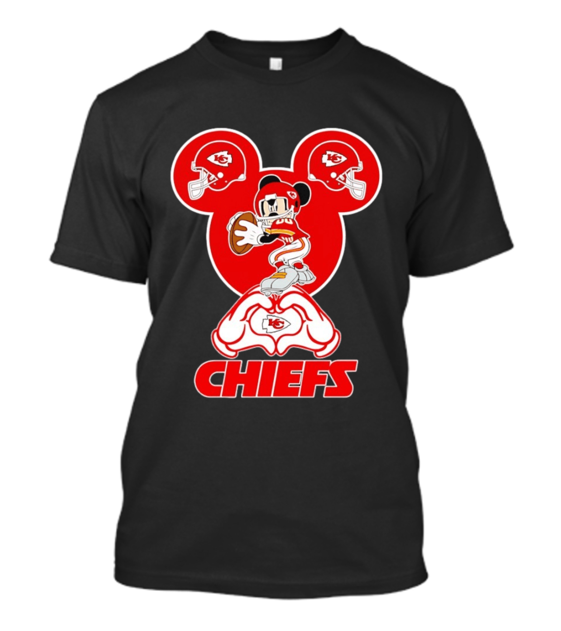 Kansas City Chiefs Mickey Mouse Football Love Heart Hands T-Shirt
