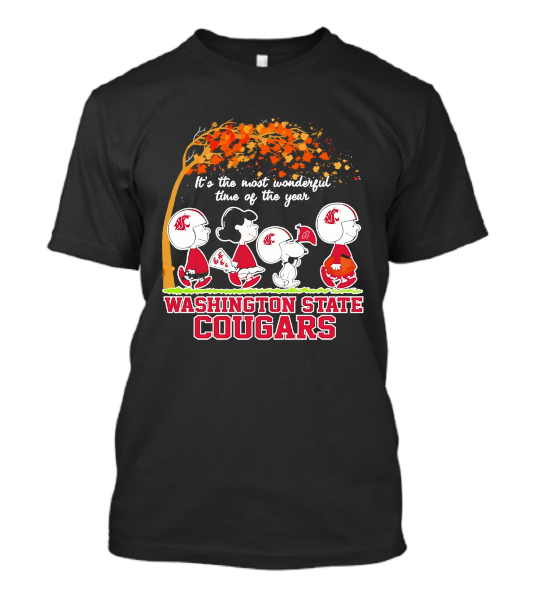 Peanuts It's The Most Wonderful Time Washington State Cougars Charlie Brown Snoopy Woodstock T-Shirt