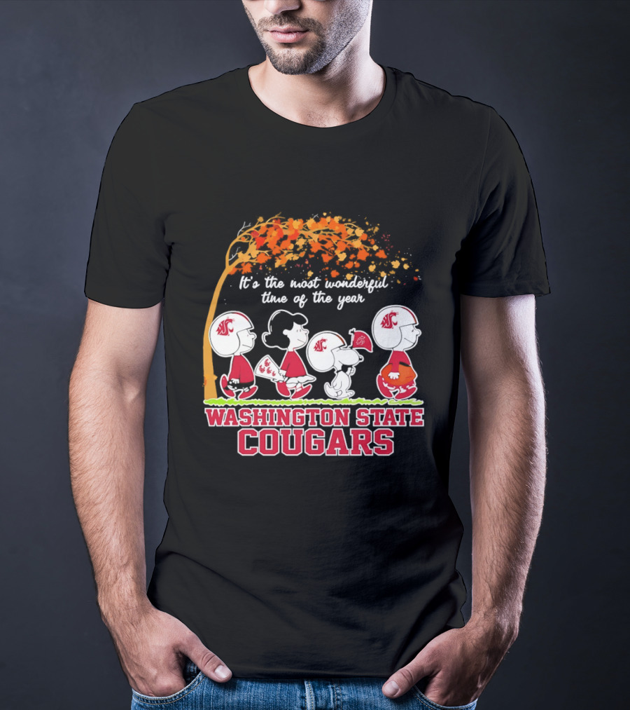 Peanuts It's The Most Wonderful Time Washington State Cougars Charlie Brown Snoopy Woodstock T-Shirt