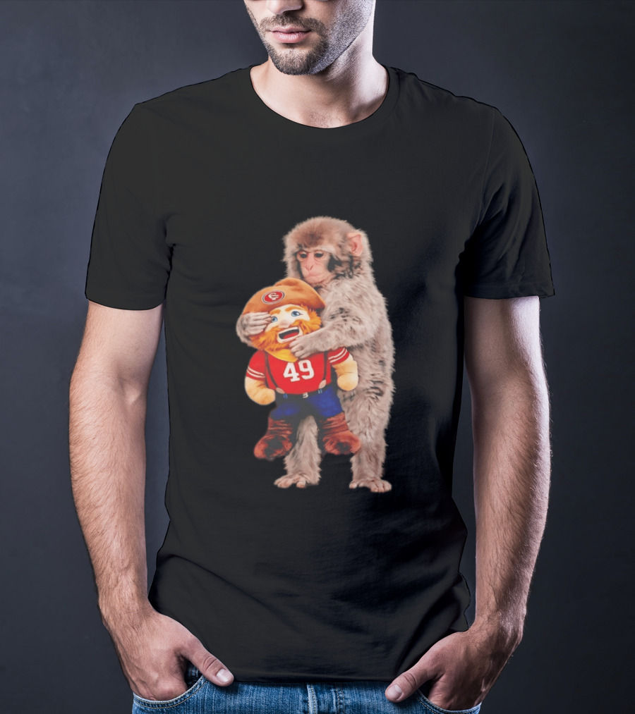 Punch Monkey Cuddling San Francisco 49ers Mascot Plush T-Shirt
