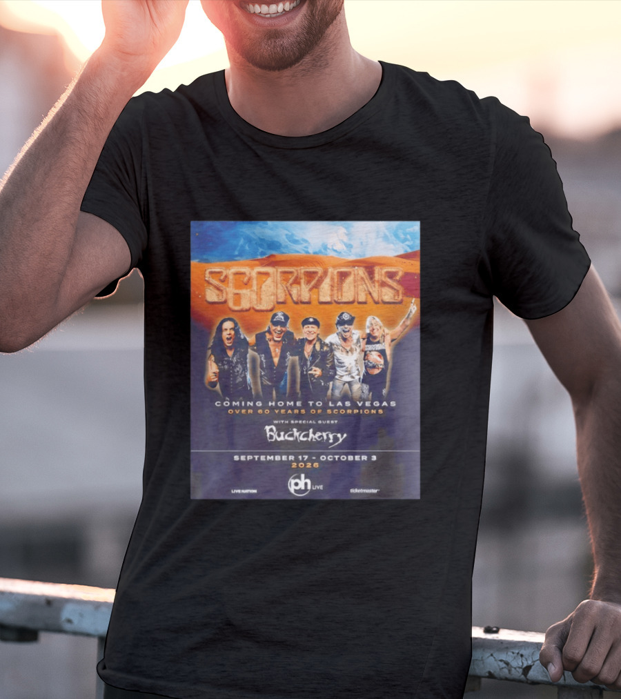 Scorpions Coming Home To Las Vegas Over 60 Years Special Guest Buckcherry September 17 October 3 2026 T-Shirt