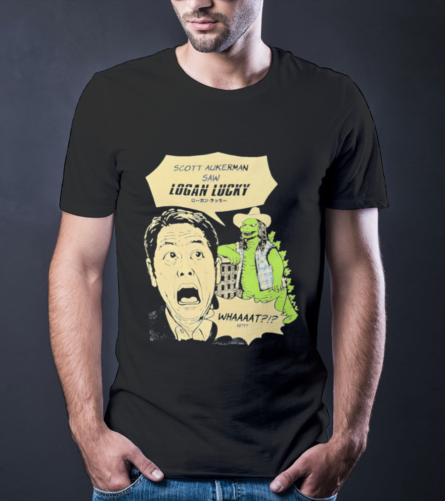 Scott Aukerman Saw Logan Lucky Japanese Text Surprised Face Monster WHAAAT?!? T-Shirt