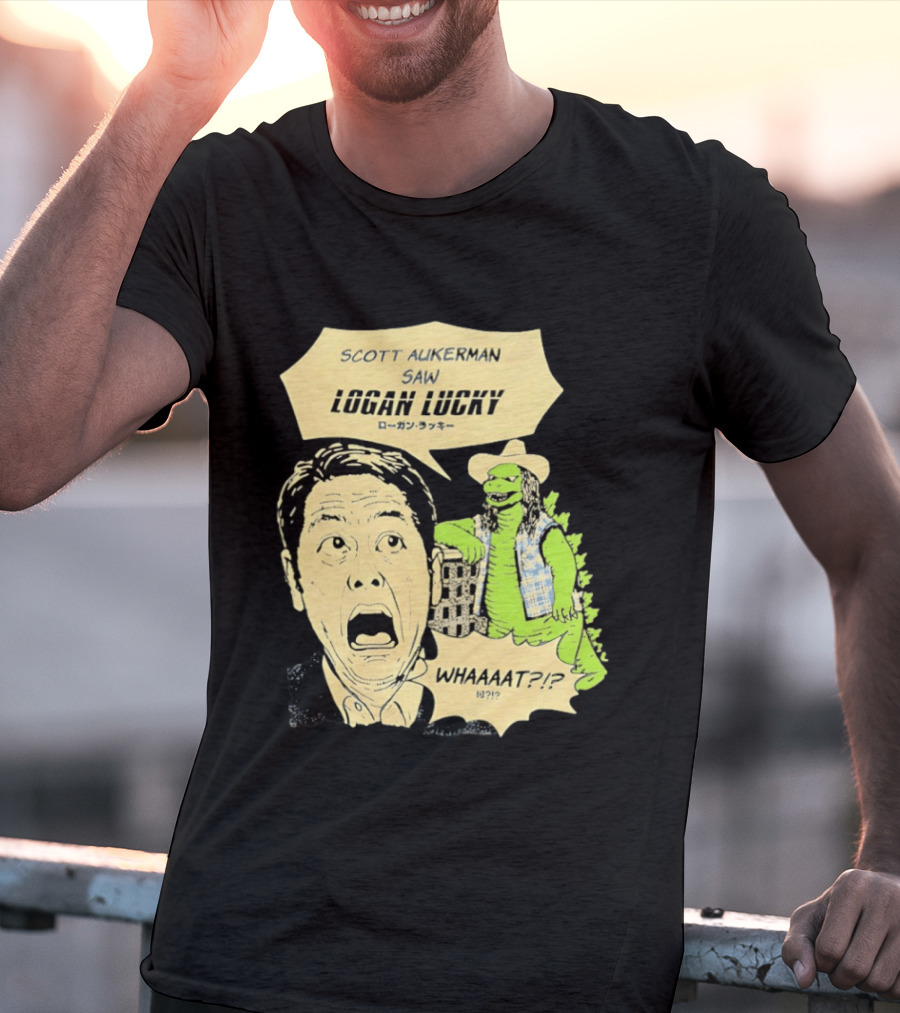 Scott Aukerman Saw Logan Lucky Japanese Text Surprised Face Monster WHAAAT?!? T-Shirt