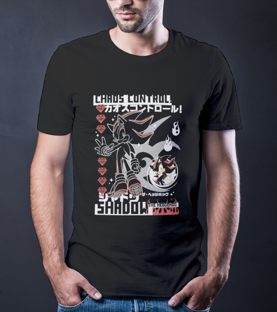 Chaos Control Shadow Soni The Hedgehog Japanese Text Emeralds T-Shirt