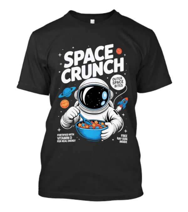 Space Crunch Outer Space Bites Astronaut Eating Cereal Planets Rockets T-Shirt