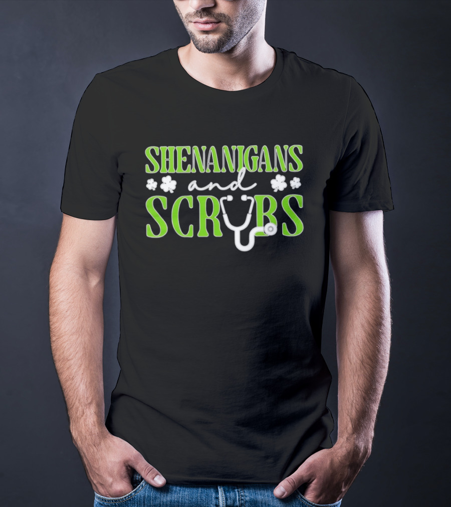 Shenanigans And Scrubs Stethoscope St Patrick's Nurse T-Shirt