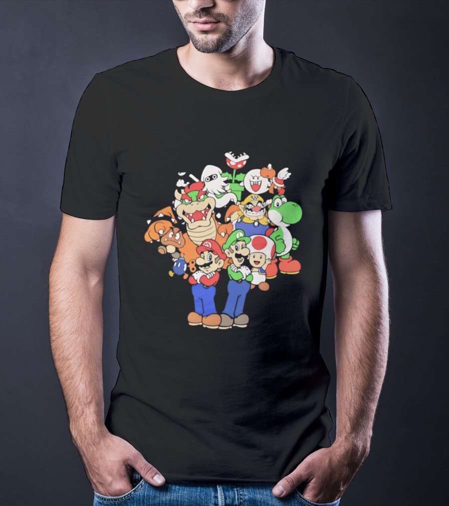 Super Mario Brothers Characters Bowser Yoshi Luigi Toad Wario Bowser Jr. Retro Gaming T-Shirt
