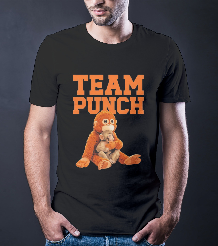 Team Punch Monkey Hugging Plush Toy T-Shirt
