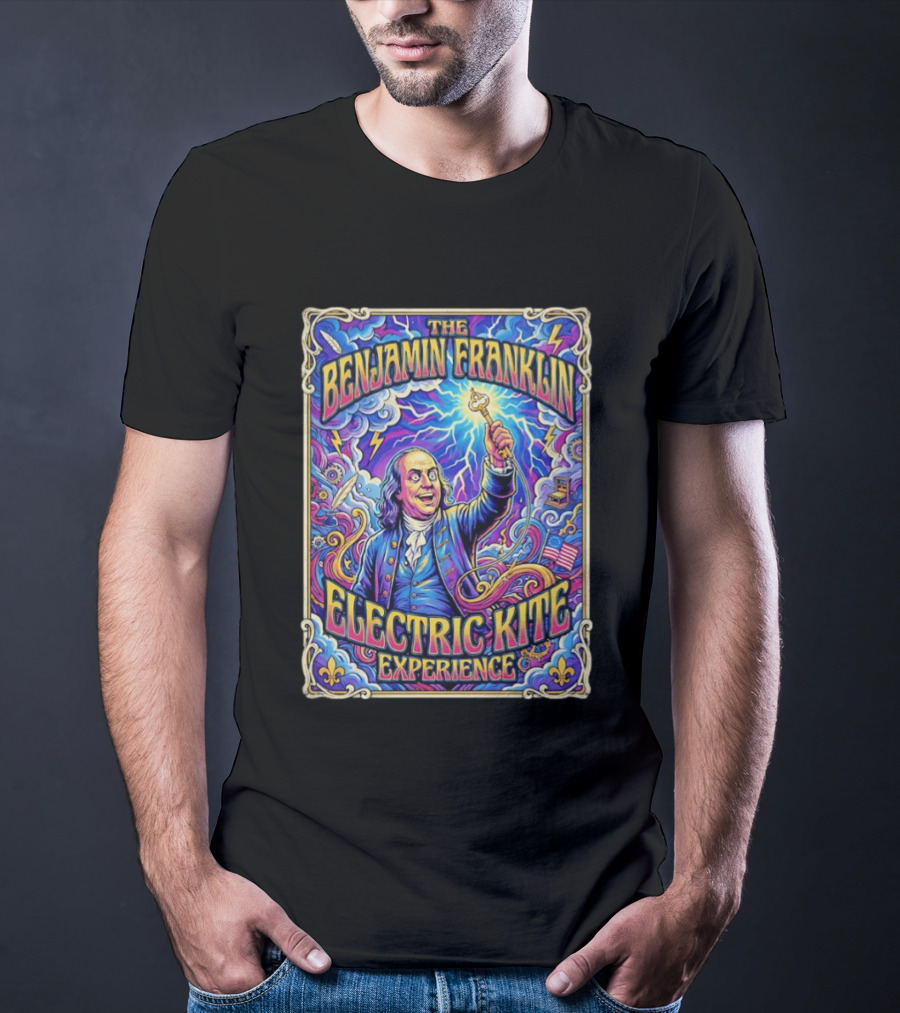 The Benjamin Franklin Electric Kite Experience Vibrant Lightning Adventure T-Shirt