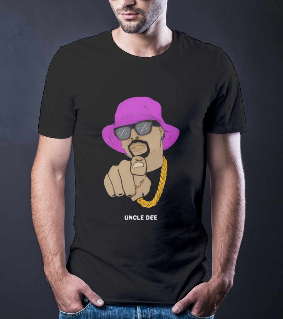 UNCLE DEE Finger Pointing Sunglasses Chain Purple Hat T-Shirt
