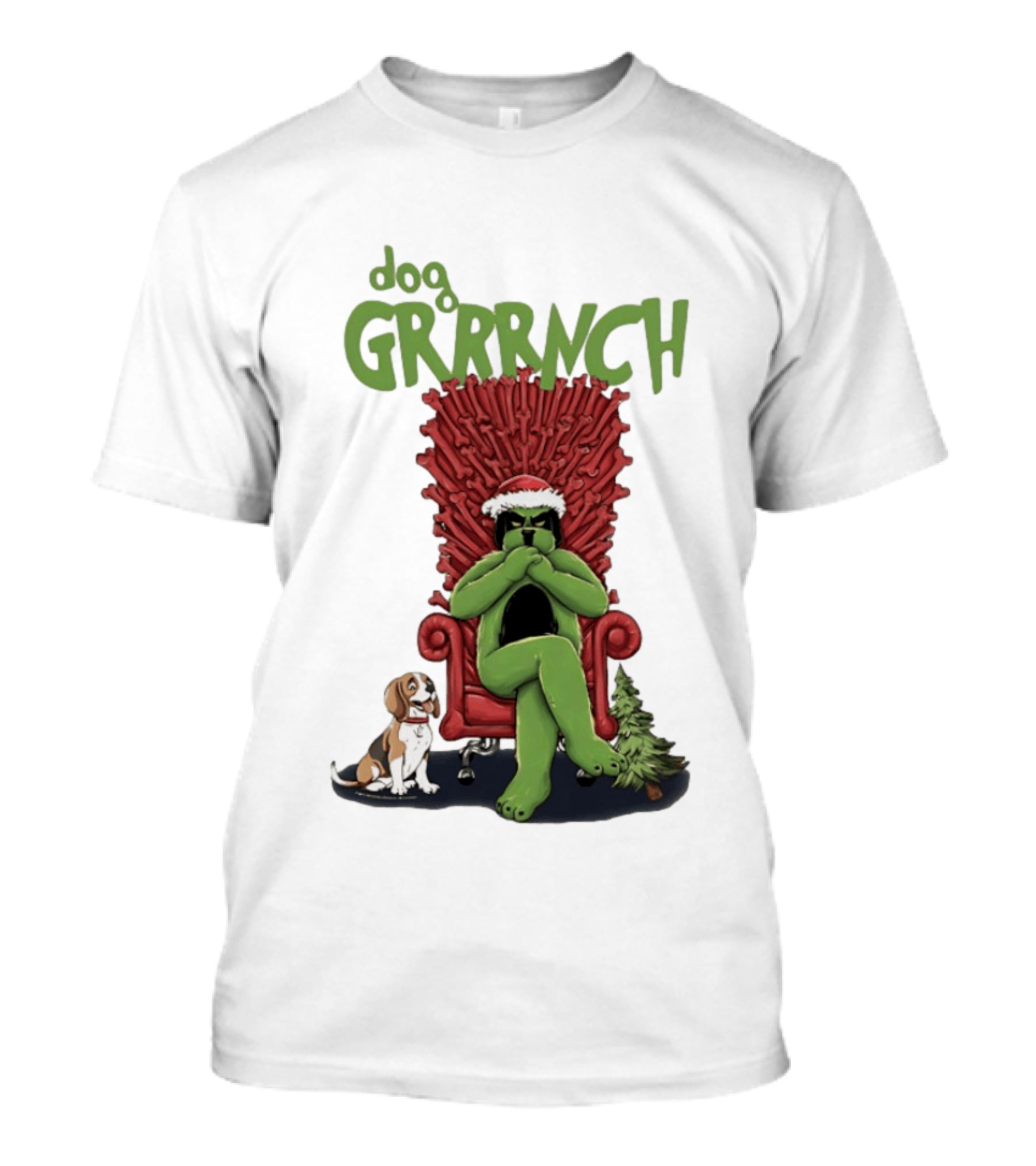 Dog GRRRINCH Christmas Throne Santa Hat Beagle T-Shirt