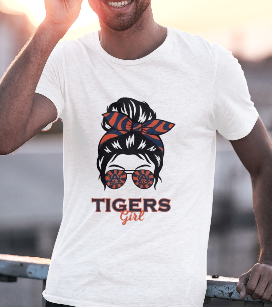 Auburn Tigers Girl Messy Bun Glasses Bow T-Shirt