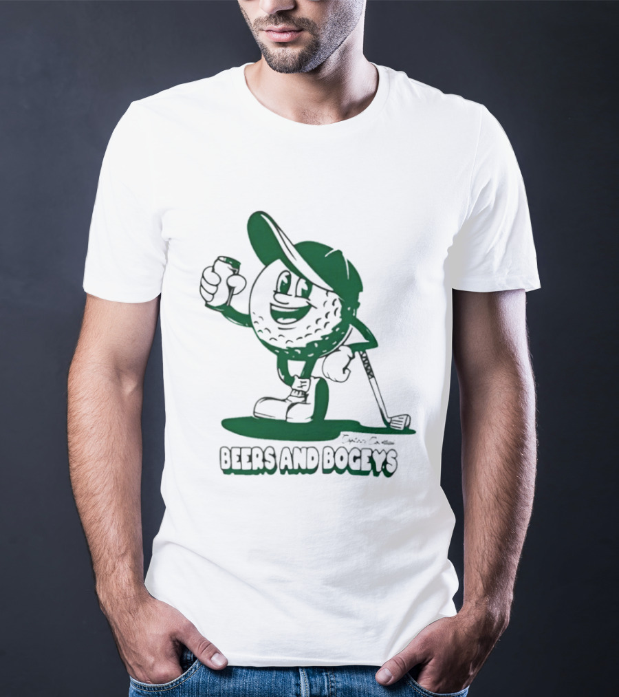 Beers And Bogeys Golf Cartoon Character With Beer Can And Club T-Shirt